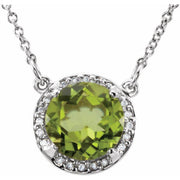 14k White 8 Mm Natural Peridot & .05 Ctw Natural Diamond 16' Necklace