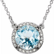 14k White 8 Mm Natural Sky Blue Topaz & .05 Ctw Natural Diamond 16' Necklace