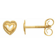 14k Yellow Youth Heart Earrings