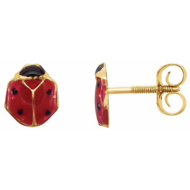 14K Yellow Youth Ladybug Earrings