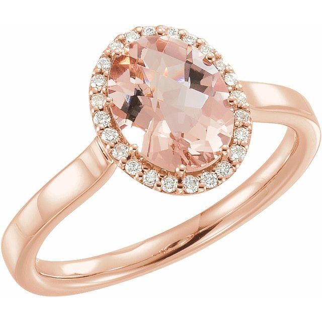 14k Rose Natural Pink Morganite & 1/8 Ctw Natural Diamond Ring