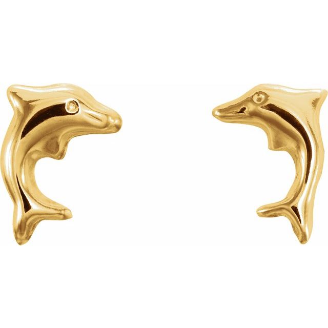 14K Yellow Youth Dolphin Earrings