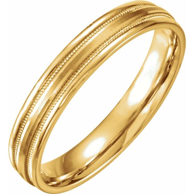 14k Yellow 4 Mm Flat Edge Comfort-fit Band With Milgrain & Satin Finish Size 9.5