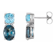 14k White Natural London Blue Topaz, Natural Swiss Blue Topaz & .03 Ctw Natural Diamond Earrings