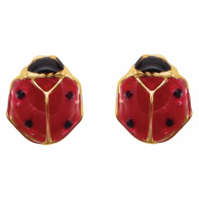 14K Yellow Youth Ladybug Earrings
