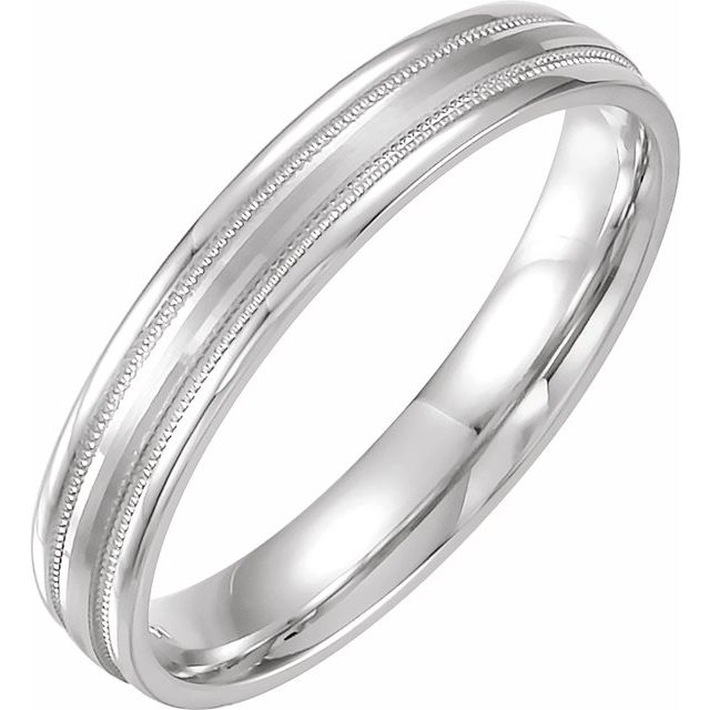 14k White 6 Mm Flat Edge Comfort-fit Band With Milgrain & Satin Finish Size 8
