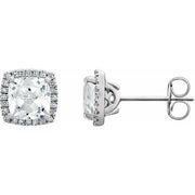 14k White Lab-grown White Sapphire & 1/8 Ctw Natural Diamond Earrings