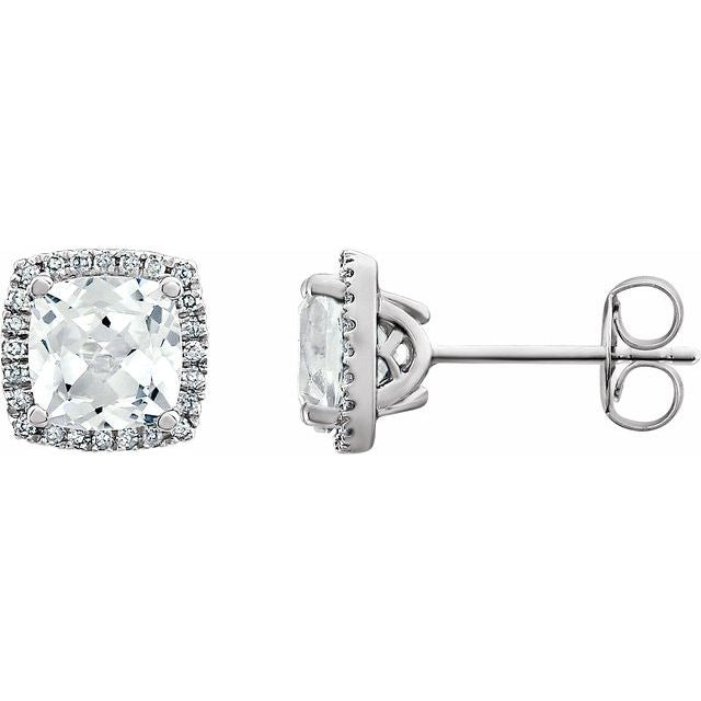 14k White Lab-grown White Sapphire & 1/8 Ctw Natural Diamond Earrings