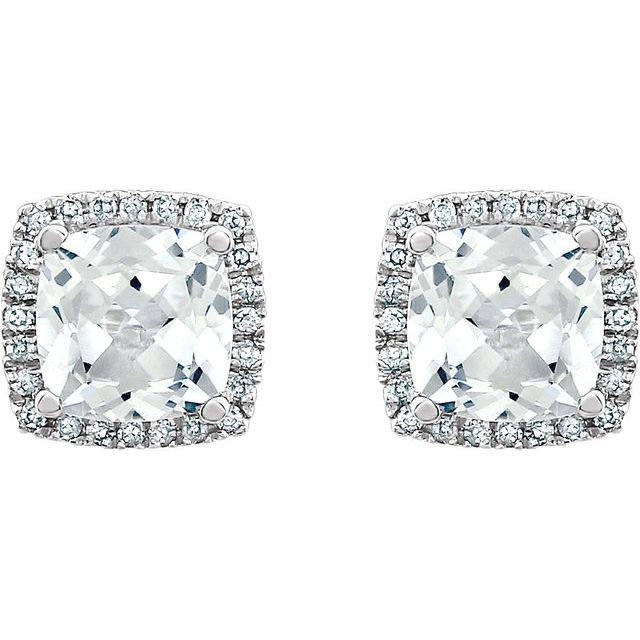 14k White Lab-grown White Sapphire & 1/8 Ctw Natural Diamond Earrings