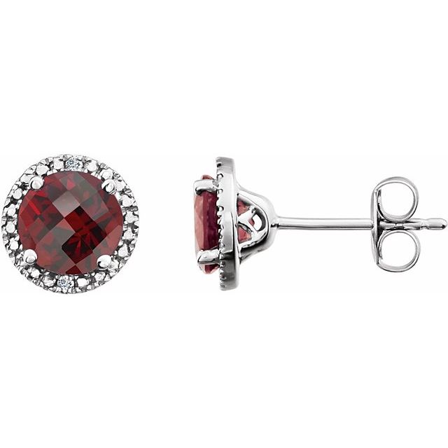 Sterling Silver Natural Mozambique Garnet & .01 Ctw Natural Diamond Earrings