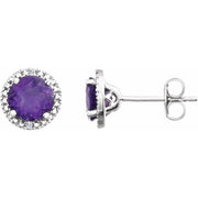 Sterling Silver Natural Amethyst & .01 Ctw Natural Diamond Earrings