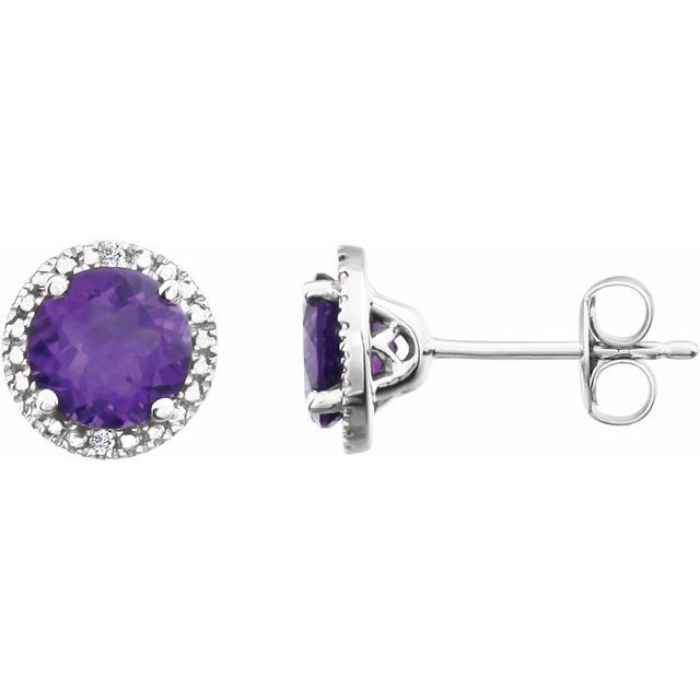 Sterling Silver Natural Amethyst & .01 Ctw Natural Diamond Earrings