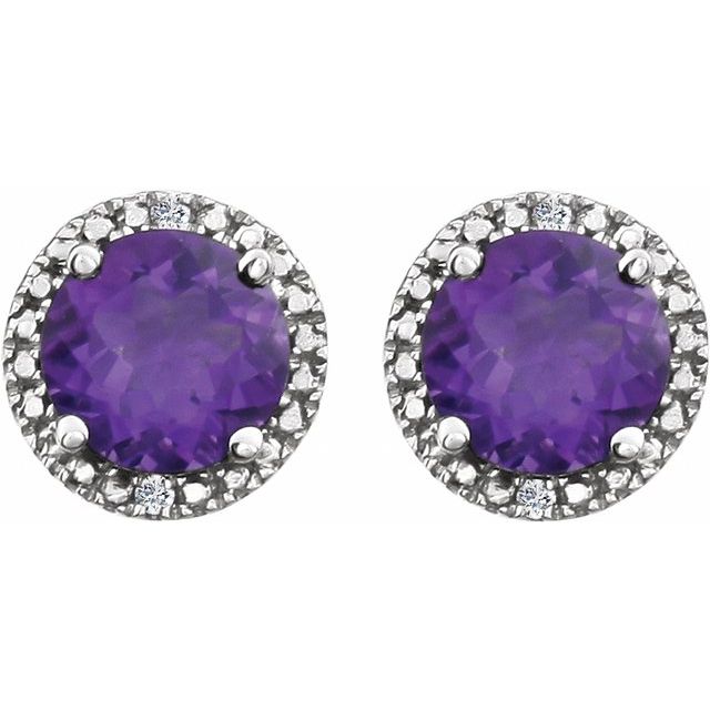Sterling Silver Natural Amethyst & .01 Ctw Natural Diamond Earrings