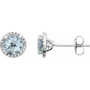 Sterling Silver Natural Aquamarine & .01 Ctw Natural Diamond Earrings