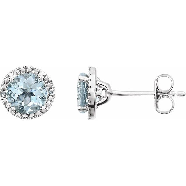Sterling Silver Natural Aquamarine & .01 Ctw Natural Diamond Earrings