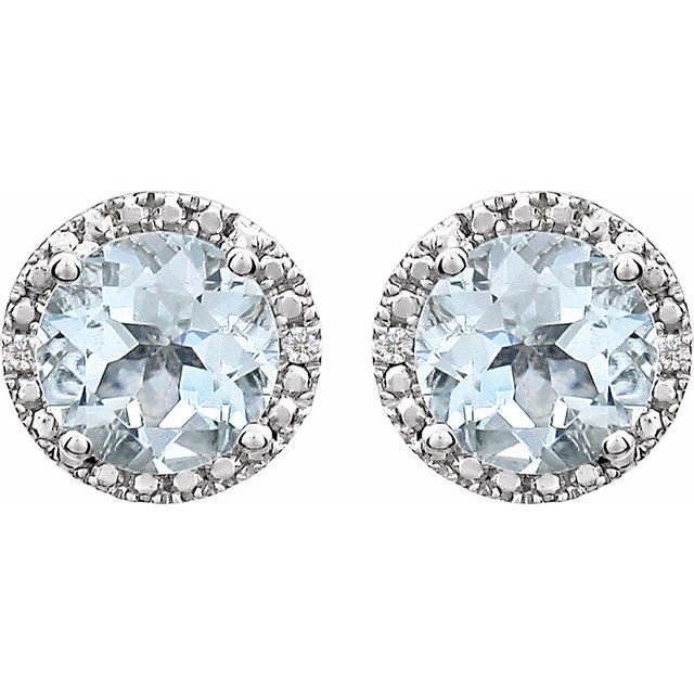 Sterling Silver Natural Aquamarine & .01 Ctw Natural Diamond Earrings