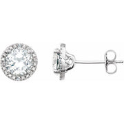 Sterling Silver Lab-grown White Sapphire & .01 Ctw Natural Diamond Earrings