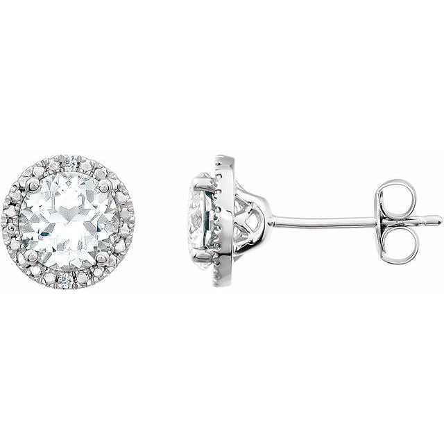 Sterling Silver Lab-grown White Sapphire & .01 Ctw Natural Diamond Earrings