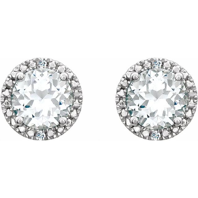 Sterling Silver Lab-grown White Sapphire & .01 Ctw Natural Diamond Earrings