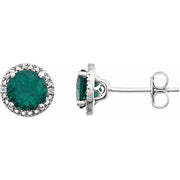 Sterling Silver Lab-grown Emerald & .01 Ctw Natural Diamond Earrings