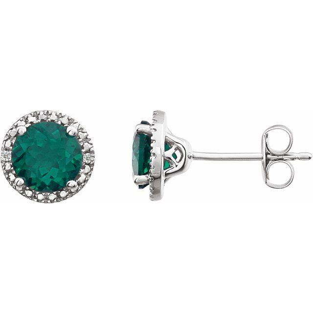 Sterling Silver Lab-grown Emerald & .01 Ctw Natural Diamond Earrings