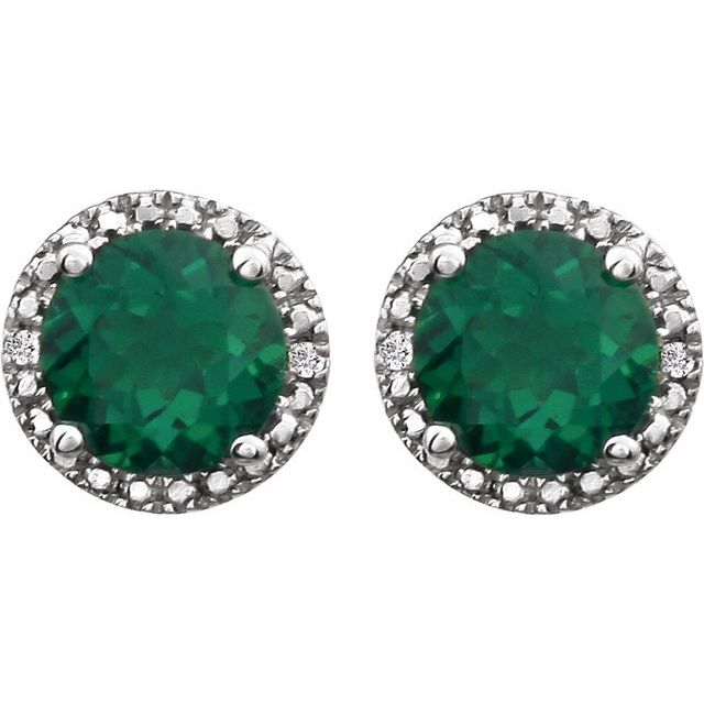 Sterling Silver Lab-grown Emerald & .01 Ctw Natural Diamond Earrings