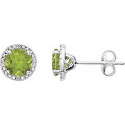 Sterling Silver Natural Peridot & .01 Ctw Natural Diamond Earrings