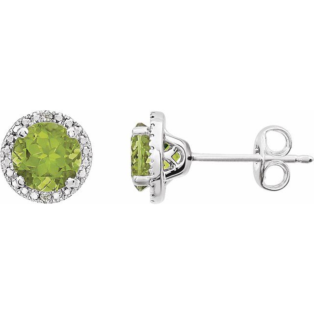 Sterling Silver Natural Peridot & .01 Ctw Natural Diamond Earrings