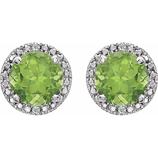 Sterling Silver Natural Peridot & .01 Ctw Natural Diamond Earrings