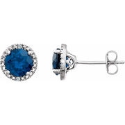 Sterling Silver Lab-grown Blue Sapphire & .01 Ctw Natural Diamond Earrings