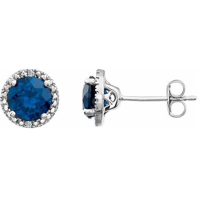 Sterling Silver Lab-grown Blue Sapphire & .01 Ctw Natural Diamond Earrings