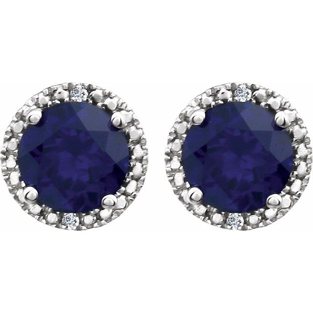 Sterling Silver Lab-grown Blue Sapphire & .01 Ctw Natural Diamond Earrings
