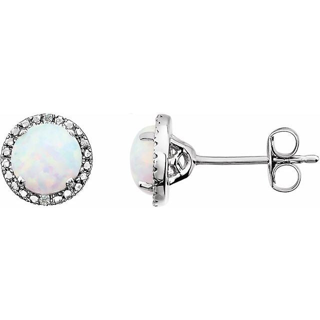 Sterling Silver Lab-grown Opal & .01 Ctw Natural Diamond Earrings
