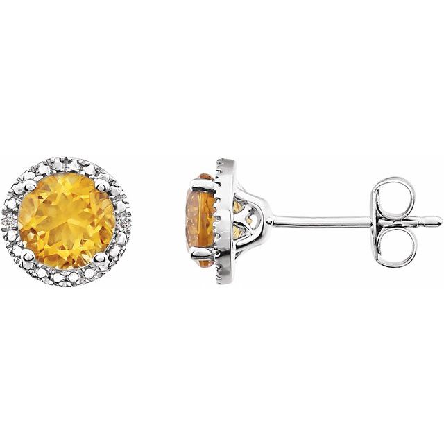 Sterling Silver Natural Citrine & .01 Ctw Natural Diamond Earrings