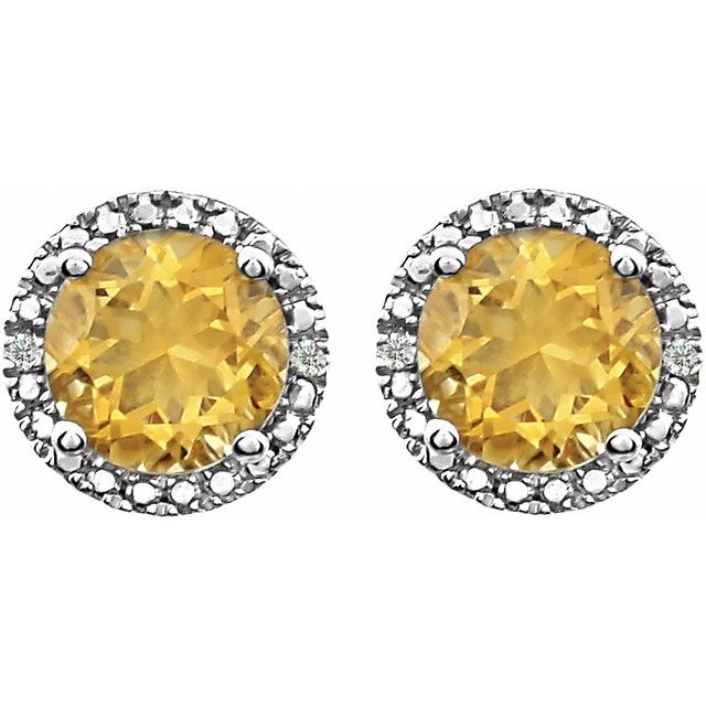 Sterling Silver Natural Citrine & .01 Ctw Natural Diamond Earrings