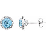 Sterling Silver Natural Sky Blue Topaz & .01 Ctw Natural Diamond Earrings