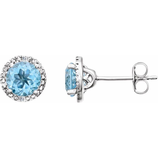 Sterling Silver Natural Sky Blue Topaz & .01 Ctw Natural Diamond Earrings