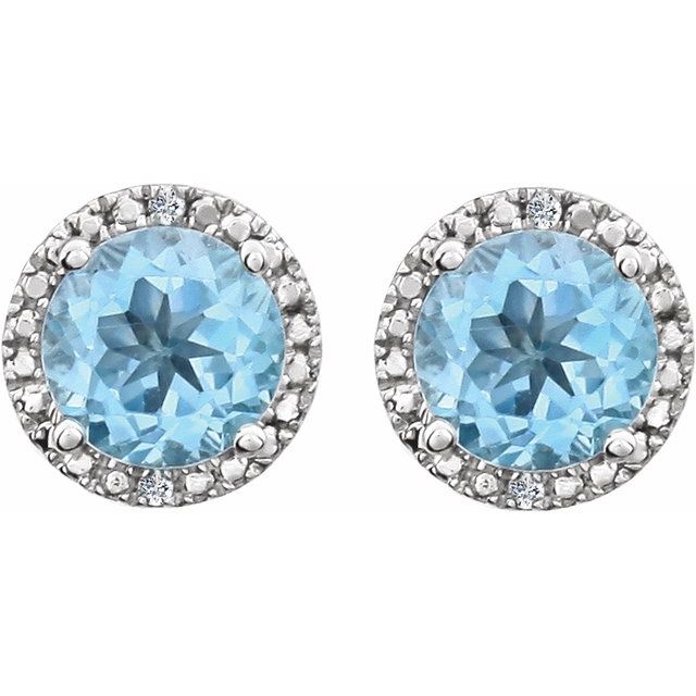 Sterling Silver Natural Sky Blue Topaz & .01 Ctw Natural Diamond Earrings
