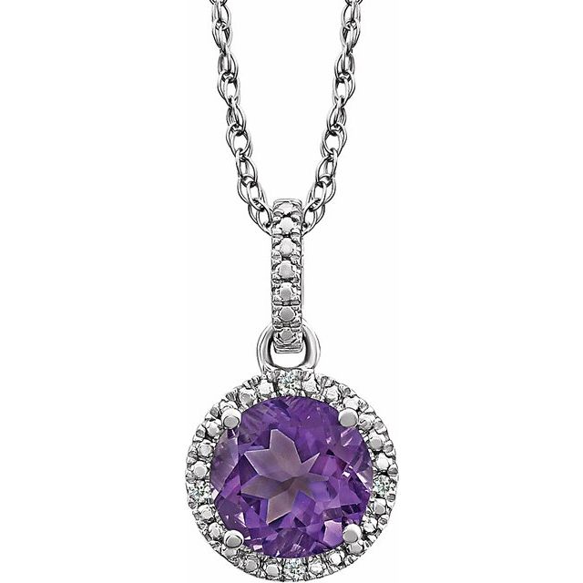 Sterling Silver Natural Amethyst & .01 Ctw Natural Diamond 18' Necklace