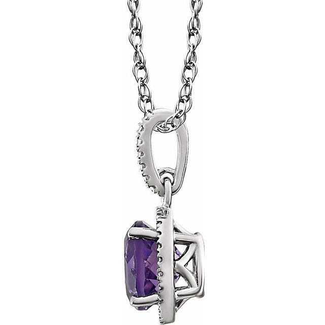Sterling Silver Natural Amethyst & .01 Ctw Natural Diamond 18' Necklace