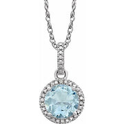 Sterling Silver Natural Aquamarine & .01 Ctw Natural Diamond 18' Necklace