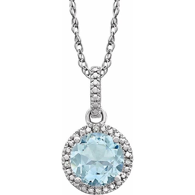 Sterling Silver Natural Aquamarine & .01 Ctw Natural Diamond 18' Necklace