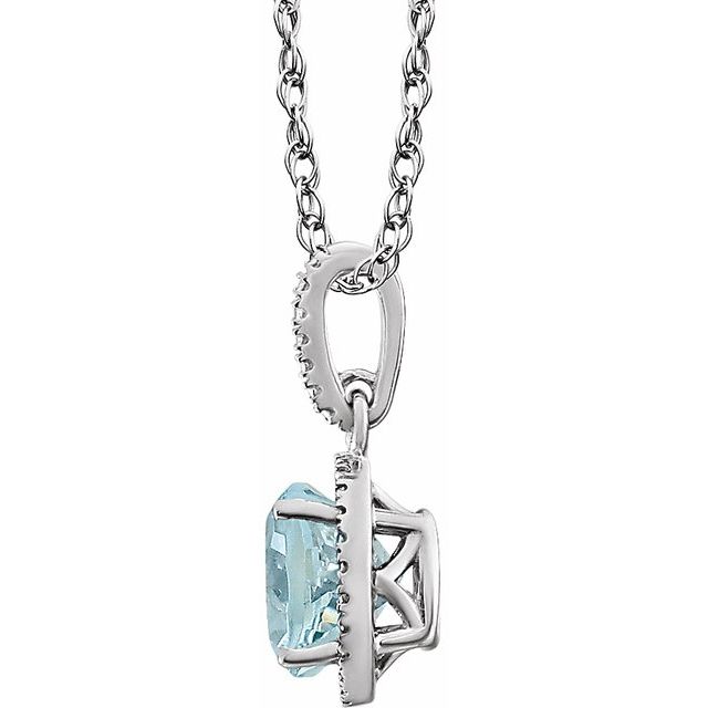 Sterling Silver Natural Aquamarine & .01 Ctw Natural Diamond 18' Necklace