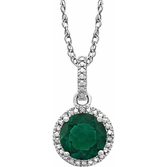 Sterling Silver Lab-grown Emerald & .01 Ctw Natural Diamond 18' Necklace