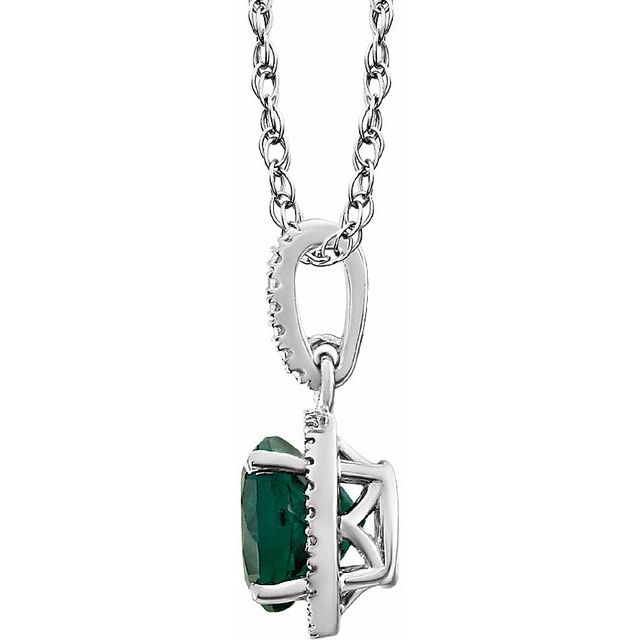 Sterling Silver Lab-grown Emerald & .01 Ctw Natural Diamond 18' Necklace