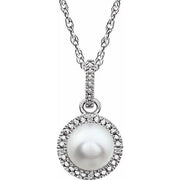 Sterling Silver Cultured White Freshwater Pearl & .01 Ctw Natural Diamond 18' Necklace