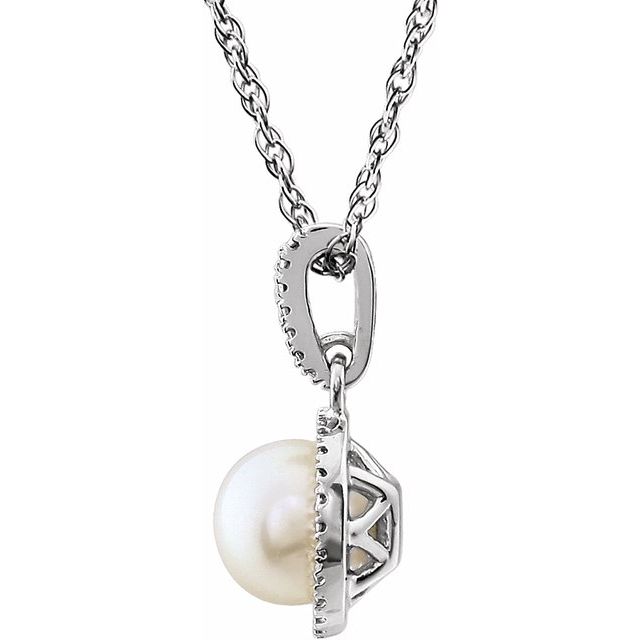 Sterling Silver Cultured White Freshwater Pearl & .01 Ctw Natural Diamond 18' Necklace