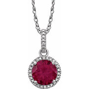 Sterling Silver Lab-grown Ruby & .01 Ctw Natural Diamond 18' Necklace