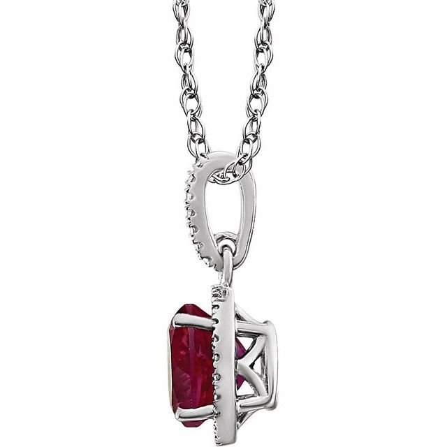 Sterling Silver Lab-grown Ruby & .01 Ctw Natural Diamond 18' Necklace