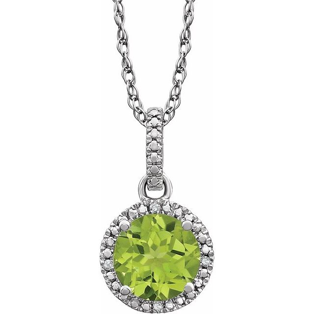Sterling Silver Natural Peridot & .01 Ctw Natural Diamond 18' Necklace